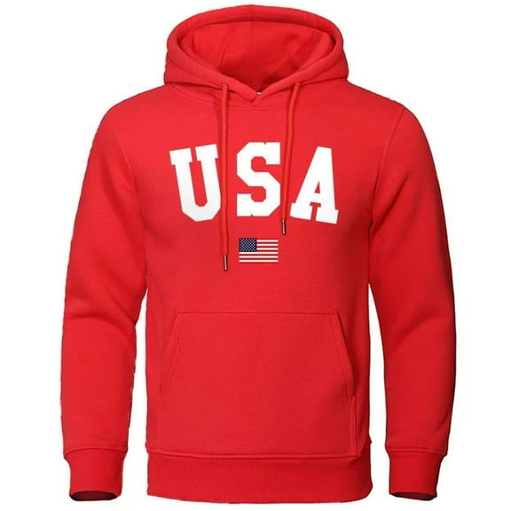 CONFREE Men's Hoodie Usa Flag Letter Prints Hoodies For Men Graphic Long Sleeve Casual Pullover Hooded Sweatshirts With Pockets