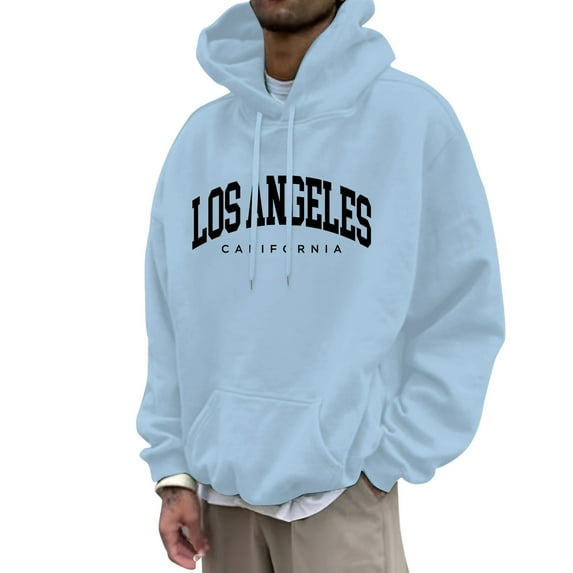 CONFREE Men's Hoodies City Letter Prints Hoodies For Men Graphic Long Sleeve Casual Pullover Hooded Sweatshirts With Pockets