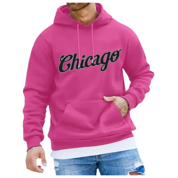 CONFREE Men's Hoodies City Letter Prints Hoodies For Men Graphic Long Sleeve Casual Pullover Hooded Sweatshirts With Pockets