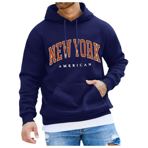 CONFREE Men's Hoodies City Letter Prints Hoodies For Men Graphic Long Sleeve Casual Pullover Hooded Sweatshirts With Pockets