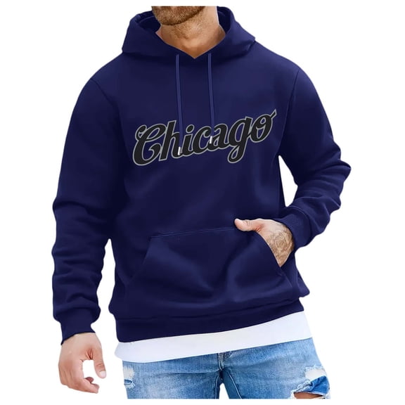 CONFREE Men's Hoodies City Letter Prints Hoodies For Men Graphic Long Sleeve Casual Pullover Hooded Sweatshirts With Pockets