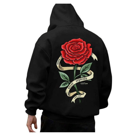 CONFREE Men's Hoodies Rose Prints Hoodies For Men Graphic Long Sleeve Casual Pullover Hooded Sweatshirts With Pockets