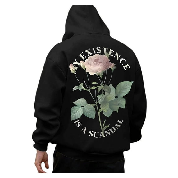 CONFREE Men's Hoodies Rose Prints Hoodies For Men Graphic Long Sleeve Casual Pullover Hooded Sweatshirts With Pockets