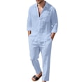 thumbnail image 1 of CONFREE Mens 2 Peice Linen Pant Sets Casual Men's Jogging Tracksuit Set Soft Buttons Shirts Pants Beach Vacation Outfits for Men, 1 of 4