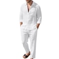 thumbnail image 1 of CONFREE Mens 2 Peice Linen Pant Sets Casual Men's Jogging Tracksuit Set Soft Buttons Shirts Pants Beach Vacation Outfits for Men, 1 of 4