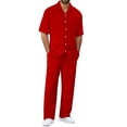 thumbnail image 1 of CONFREE Mens 2 Peice Sets Casual Men's Summer Outfits Set Solid Buttons Shirts Pants Beach Vacation Outfits for Men, 1 of 4