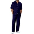 thumbnail image 1 of CONFREE Mens 2 Peice Sets Casual Men's Summer Outfits Set Solid Buttons Shirts Pants Beach Vacation Outfits for Men, 1 of 4