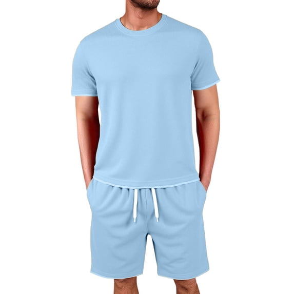 CONFREE Mens 2 Peice Shorts Sets Casual Men's Jogging Tracksuit Set Solid Waffle Tops Shorts Athletic Sweat Suit for Men