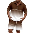 thumbnail image 1 of CONFREE Mens 2 Peice Shorts Sets Casual Men's Summer Outfits Set Gradient Color Waffle Polo Shirts Shorts Beach Vacation Outfits for Men, 1 of 5