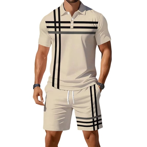 CONFREE Mens 2 Peice Shorts Sets Casual Men's Summer Outfits Set Graphic Polo Shirts Shorts Athletic Sweat Suit for Men