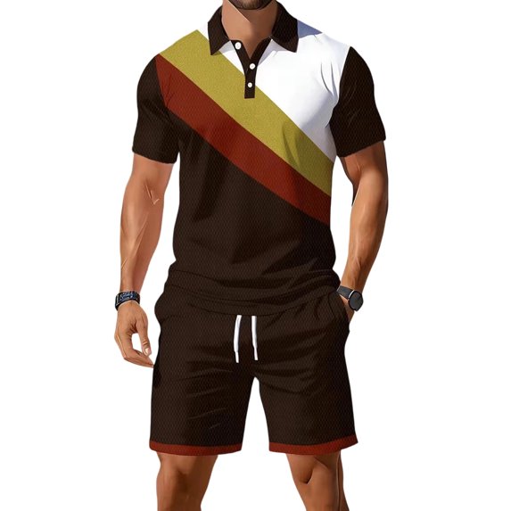 CONFREE Mens 2 Peice Shorts Sets Casual Men's Summer Outfits Set Graphic Polo Shirts Shorts Athletic Sweat Suit for Men