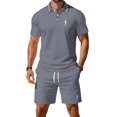 thumbnail image 1 of CONFREE Mens 2 Peice Shorts Sets Casual Men's Summer Outfits Set Graphic Polo Shirts Shorts Athletic Sweat Suit for Men, 1 of 4