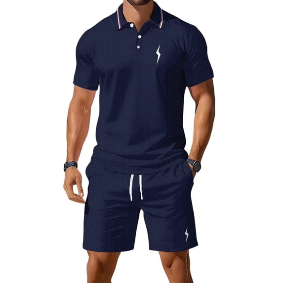 CONFREE Mens 2 Peice Shorts Sets Casual Men's Summer Outfits Set Graphic Polo Shirts Shorts Athletic Sweat Suit for Men