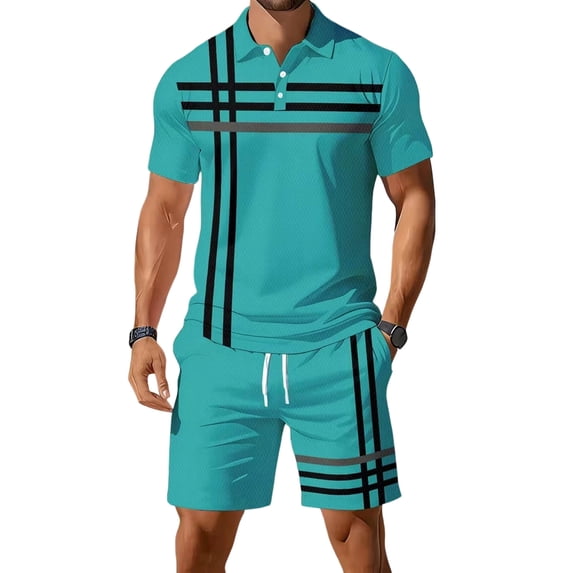 CONFREE Mens 2 Peice Shorts Sets Casual Men's Summer Outfits Set Graphic Polo Shirts Shorts Athletic Sweat Suit for Men