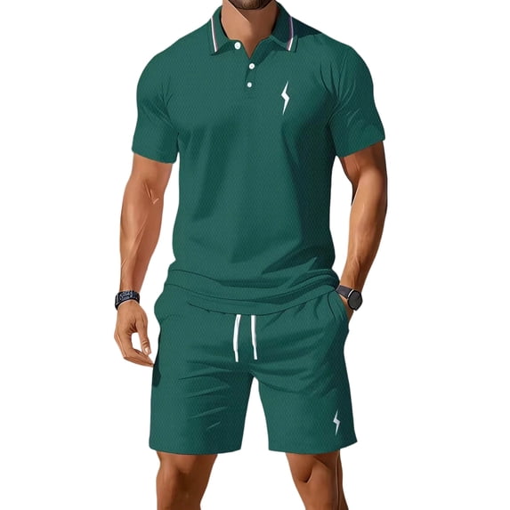 CONFREE Mens 2 Peice Shorts Sets Casual Men's Summer Outfits Set Graphic Polo Shirts Shorts Athletic Sweat Suit for Men