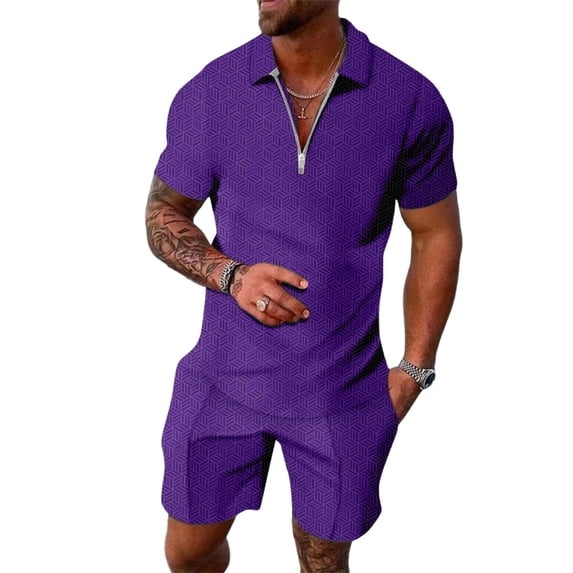 CONFREE Mens 2 Peice Shorts Sets Casual Men's Summer Outfits Set Graphic Zip Polo Shirts Shorts Beach Vacation Outfits for Men