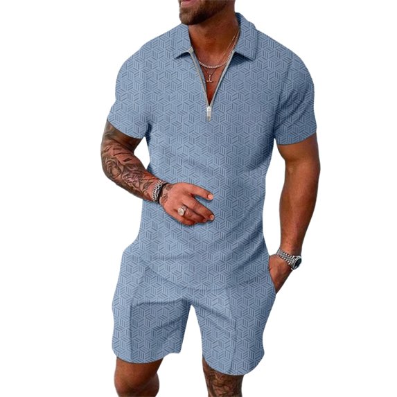 CONFREE Mens 2 Peice Shorts Sets Casual Men's Summer Outfits Set Graphic Zip Polo Shirts Shorts Beach Vacation Outfits for Men