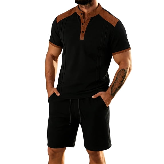 CONFREE Mens 2 Peice Shorts Sets Casual Men's Summer Outfits Set Patchwork Color Tshirts Shorts Athletic Track Suits for Men