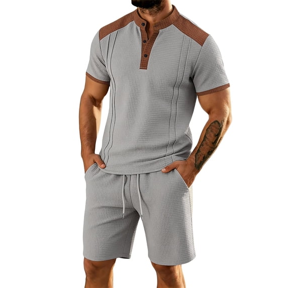 CONFREE Mens 2 Peice Shorts Sets Casual Men's Summer Outfits Set Patchwork Color Tshirts Shorts Athletic Track Suits for Men