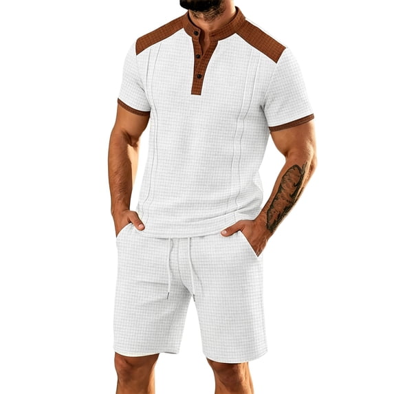 CONFREE Mens 2 Peice Shorts Sets Casual Men's Summer Outfits Set Patchwork Color Tshirts Shorts Athletic Track Suits for Men