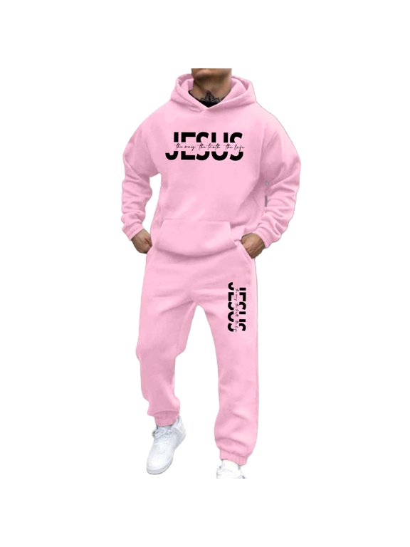 Mens 2 Peice Sweatsuit Casual Men's Jogging Tracksuit Set Letter Graphic Pullover Hoodies Pants Athletic Sweat Suit for Men