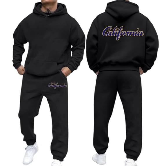CONFREE Mens 2 Peice Sweatsuit Casual Men's Jogging Tracksuit Set Letter Graphic Pullover Hoodies Pants Athletic Sweat Suit for Men
