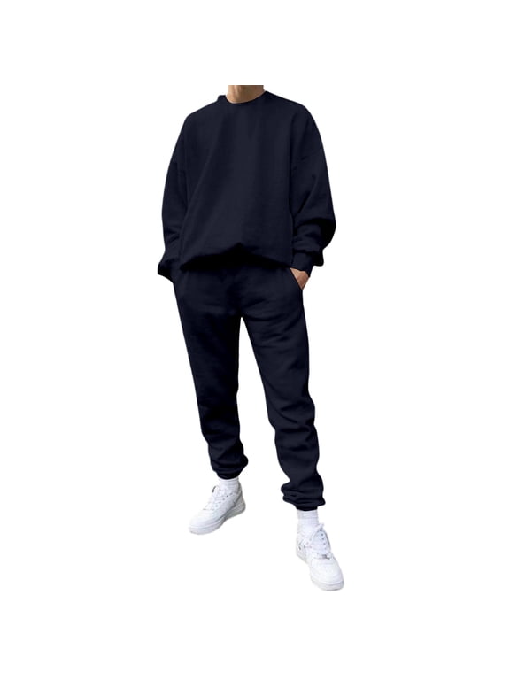 Mens 2 Peice Sweatsuit Casual Men's Jogging Tracksuit Set Solid Pullover Sweatshirts Pants Athletic Sweat Suit for Men