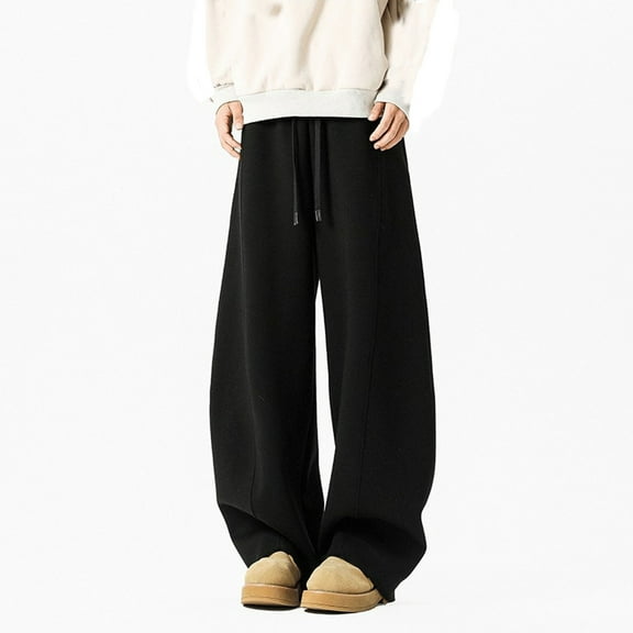 CONFREE Mens Baggy Wide Leg Pants Solid Color Casual Pants For Men Soft Loose Fit Trousers With Elastic Waist Drawstring