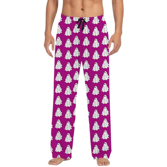 CONFREE Mens Halloween Pajama Pants Hallowmas Pj Pants for Men Pumpkin Ghost Print Lounge Bottoms Elastic Waist Drawstring Sleepwear With Pockets