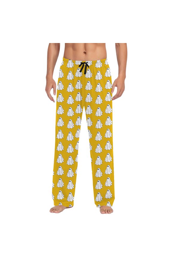 Mens Halloween Pajama Pants Hallowmas Pj Pants for Men Pumpkin Ghost Print Lounge Bottoms Elastic Waist Drawstring Sleepwear With Pockets
