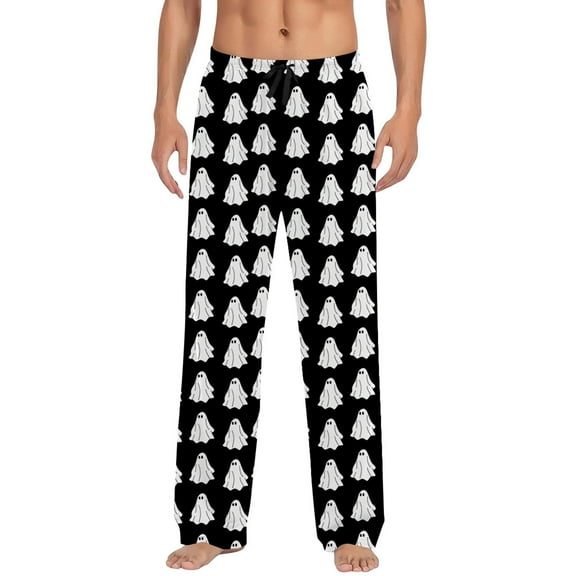 CONFREE Mens Halloween Pajama Pants Hallowmas Pj Pants for Men Pumpkin Ghost Print Lounge Bottoms Elastic Waist Drawstring Sleepwear With Pockets
