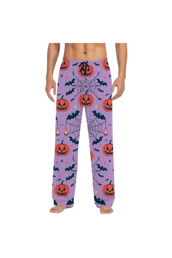 Mens Halloween Pajama Pants Hallowmas Pj Pants for Men Pumpkin Ghost Print Lounge Bottoms Elastic Waist Drawstring Sleepwear With Pockets