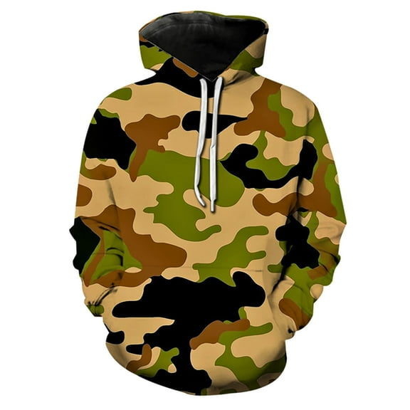 CONFREE Mens Hoodie Camouflage Prints Hoodies For Men Graphic Long Sleeve Casual Pullover Hooded Sweatshirts With Pockets