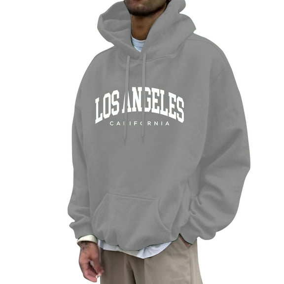 CONFREE Mens Hoodie City Letter Prints Hoodies For Men Graphic Long Sleeve Casual Pullover Hooded Sweatshirts With Pockets