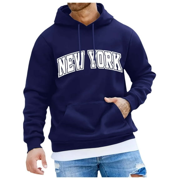 CONFREE Mens Hoodie City Letter Prints Hoodies For Men Graphic Long Sleeve Casual Pullover Hooded Sweatshirts With Pockets
