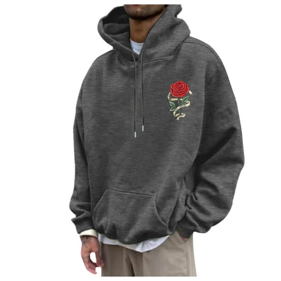 CONFREE Mens Hoodie Rose Prints Hoodies For Men Graphic Long Sleeve Casual Pullover Hooded Sweatshirts With Pockets