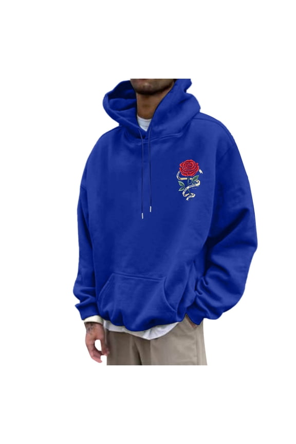 Mens Hoodie Rose Prints Hoodies For Men Graphic Long Sleeve Casual Pullover Hooded Sweatshirts With Pockets