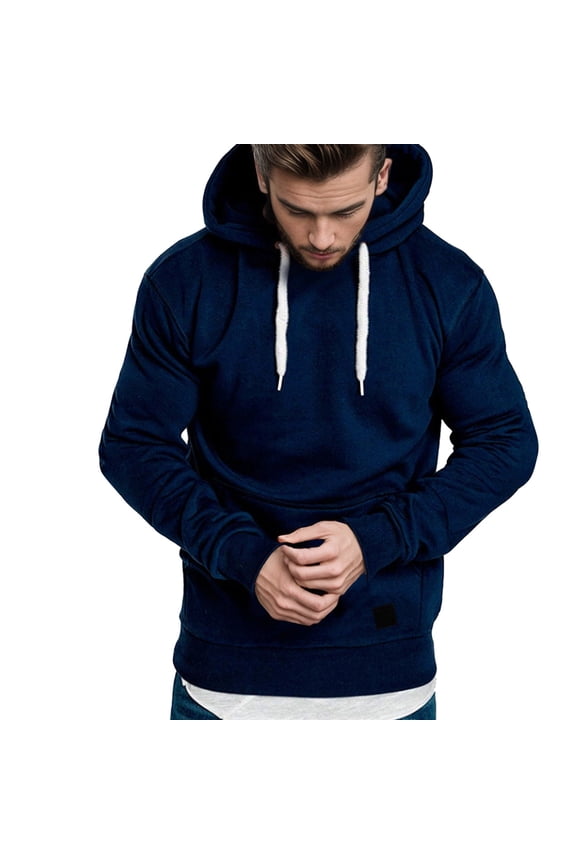 Mens Hoodie Solid Color Hoodies For Men Long Sleeve Casual Pullover Hooded Sweatshirts With Pockets