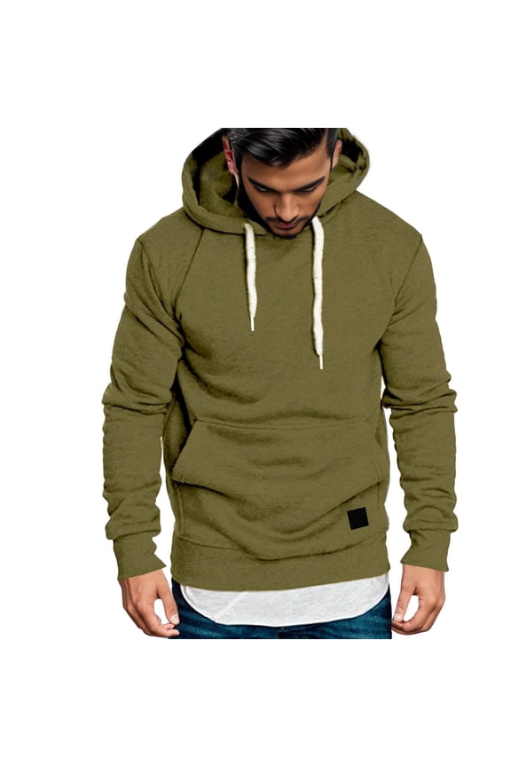 Mens Hoodie Solid Color Hoodies For Men Long Sleeve Casual Pullover Hooded Sweatshirts With Pockets