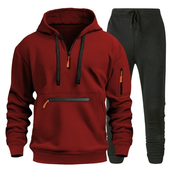 CONFREE Mens Hoodie Solid Color Hoodies Pants Set For Men Long Sleeve Casual Pullover Hooded Sweatshirts With Pockets