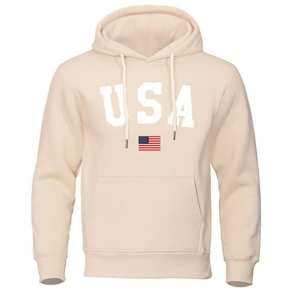 CONFREE Mens Hoodie Usa Flag Letter Prints Hoodies For Men Graphic Long Sleeve Casual Pullover Hooded Sweatshirts With Pockets