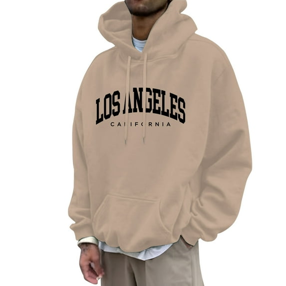 CONFREE Mens Hoodies City Letter Prints Hoodies For Men Graphic Long Sleeve Casual Pullover Hooded Sweatshirts With Pockets