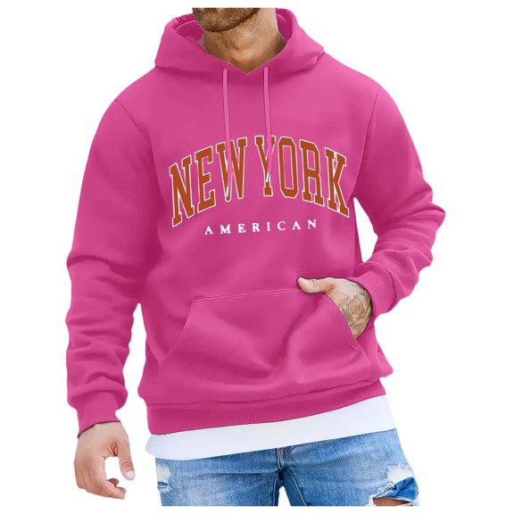 CONFREE Mens Hoodies City Letter Prints Hoodies For Men Graphic Long Sleeve Casual Pullover Hooded Sweatshirts With Pockets