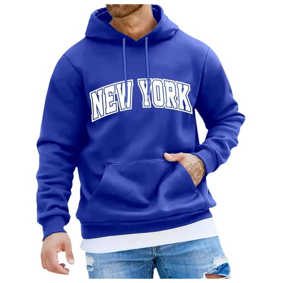 CONFREE Mens Hoodies City Letter Prints Hoodies For Men Graphic Long Sleeve Casual Pullover Hooded Sweatshirts With Pockets