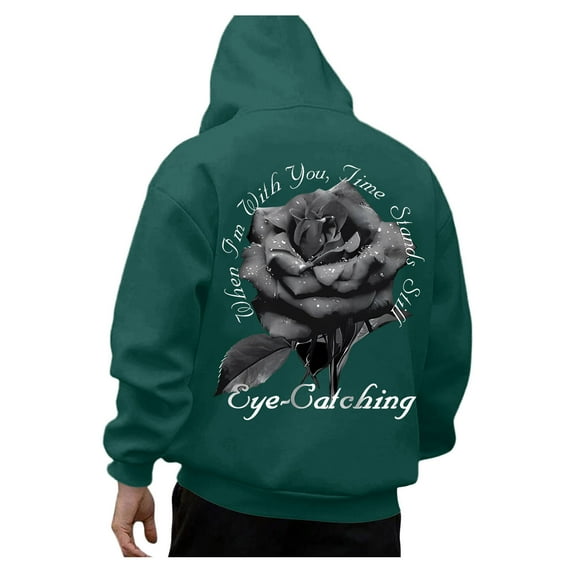 CONFREE Mens Hoodies Rose Prints Hoodies For Men Graphic Long Sleeve Casual Pullover Hooded Sweatshirts With Pockets