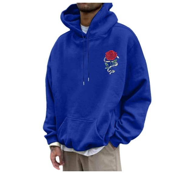 CONFREE Mens Hoodies Rose Prints Hoodies For Men Graphic Long Sleeve Casual Pullover Hooded Sweatshirts With Pockets