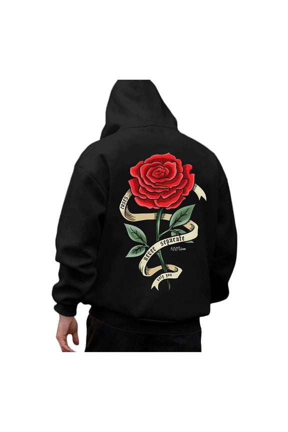 Mens Hoodies Rose Prints Hoodies For Men Graphic Long Sleeve Casual Pullover Hooded Sweatshirts With Pockets
