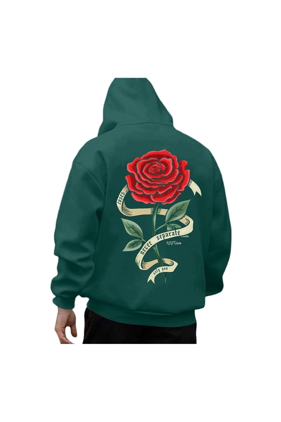 Mens Hoodies Rose Prints Hoodies For Men Graphic Long Sleeve Casual Pullover Hooded Sweatshirts With Pockets