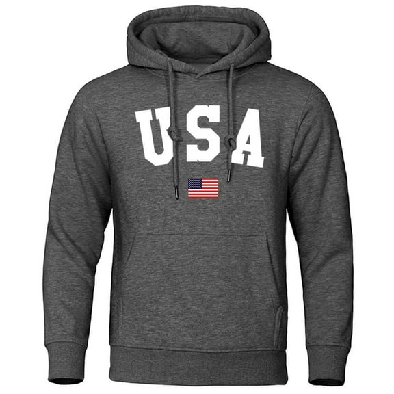 CONFREE Mens Hoodies Usa Flag Letter Prints Hoodies For Men Graphic Long Sleeve Casual Pullover Hooded Sweatshirts With Pockets