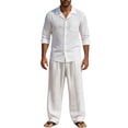 thumbnail image 1 of CONFREE Mens Linen 2 Peice Sets Casual Men's Summer Outfits Set Soft Buttons Shirts Pants Beach Vacation Outfits for Men, 1 of 9